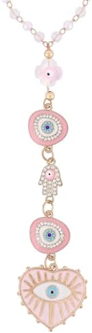 Pink Evil Eye Rearview Mirror Charm, Hamsa Hand Car Accessory by LuneClat