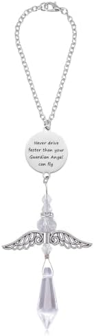 Guardian Angel Car Charm for Rear View Mirror, Never Drive Faster Than Your by Aesnefe
