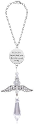 Guardian Angel Car Charm for Rear View Mirror, Never Drive Faster Than Your by Aesnefe