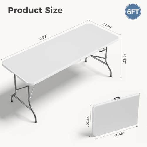DUMOS 6 FT Folding Picnic Table, Portable Plastic Table - Image 3