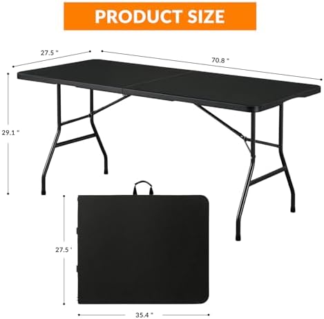 Lakhow 6FT Folding Table, Fold in Half Heavy Duty Plastic Utility Table - Image 3