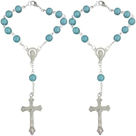 smilfuy 2PCS Car Rosary for Rearview Mirror, Cyan Rosary Pendant by smilfuy