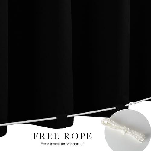 NICETOWN 100% Blackout Linen Outdoor Curtains Windproof 84" L Black 2 PCs - Image 3
