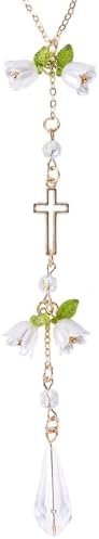 Cross Crystal Car Charm Lily Flower Beaded Mirror Hanging by LuneClat
