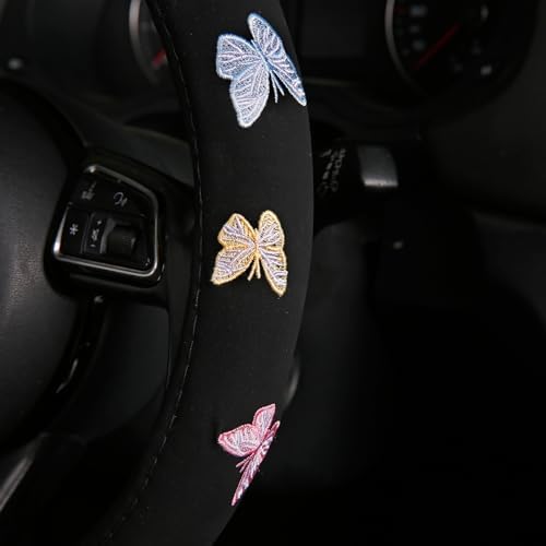 Embroidery Cute Steering Wheel Cover Stitched Butterfly Girly, Sweat Absorption - Image 3