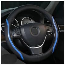 Steering Wheel Cover Blue and Black Leather Universal 14.5-15 inch by Muamos