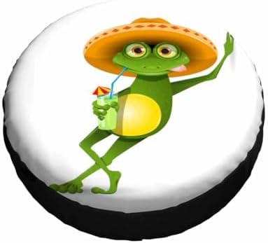 Green Frog Spare Tire Cover Wear Sombrero and Drink a Cocktail Summer Beach - Image 3