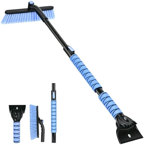 44" Snow Brush and Ice Scrapers Detachable, 360° Pivoting Soft Bristle Head by YLCVBUD
