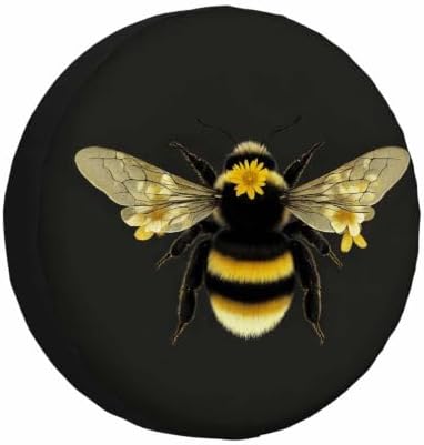 Big Bee Spare Tire Cover Yellow Flowers Furry Queen Bee Cute Tentacles by MIYASANG