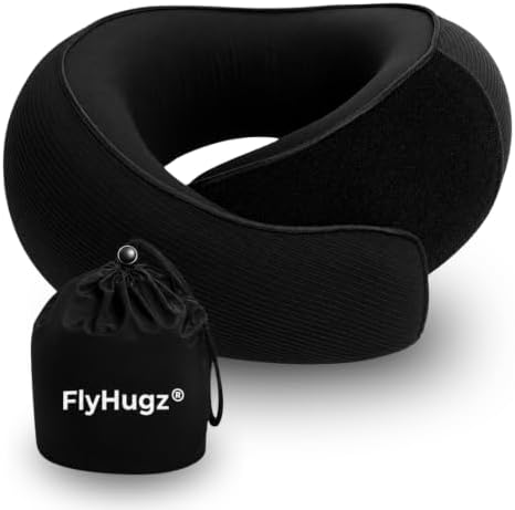 FlyHugz® Neck Travel Pillow Memory Foam Neck Pillow, Midnight Black by FlyHugz%C2%AE