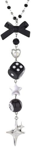 Black Bow Car Mirror Chain Y2k 8 Ball Star Beaded Hanging Charm by LuneClat