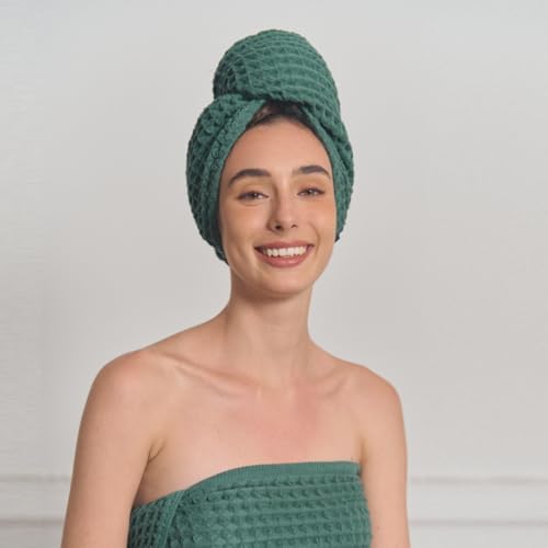 Luxury Organic Japanese Cotton Hair Drying Waffle Towel Wrap - Image 6