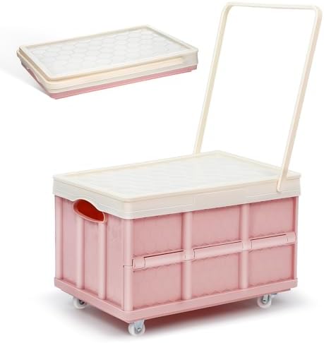 Collapsible Storage Bins with Lids And Wheels, Stackable Folding Storage Boxes by Healvian