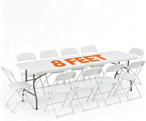8 FT Plastic White Folding Table Set by WelcometoEDWINENE