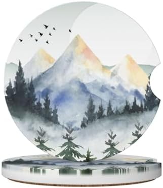 Forest Mountain Car Cup Coaster 2 Pack Ceramic Absorbent Car Coasters 2.56 Inch by Unknown