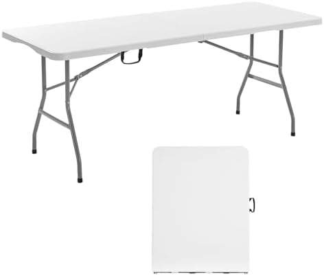 VEVOR Folding Table, Heavy Duty Portable Fold-in-Half Utility Table, Indoor by VEVOR