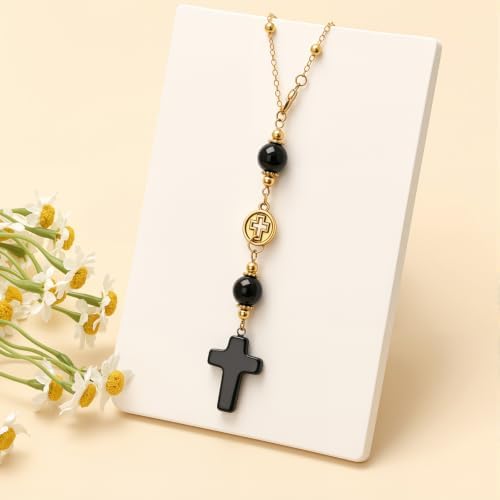 Black Obsidian Cross Car Hanging Ornament - Image 6