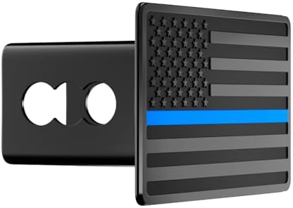 Blue Line American Flag Metal Trailer Hitch Cover - Image 2