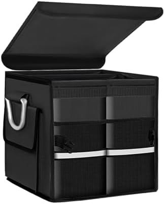 Trunk Organizer with Lid, 28L Collapsible 2-Compartment Car Storage Box with by YTFRL