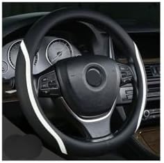 Steering Wheel Cover Black and White Leather Universal 14.5-15 inch by Muamos