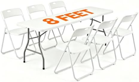 7-Piece White Plastic 8FT Folding Table Chairs Set by WelcometoEDWINENE