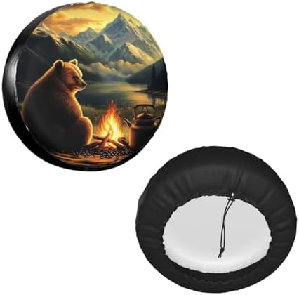Bear Campfire Moutain Universal Spare Tire Cover, 15 Inch, Cute Waterproof - Image 2