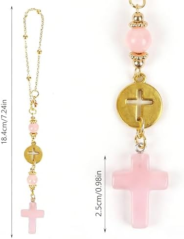 STEFORD Car Cross Crystal Hanging Charm, Cute Rose Quartz Pink Boho Blessing - Image 2