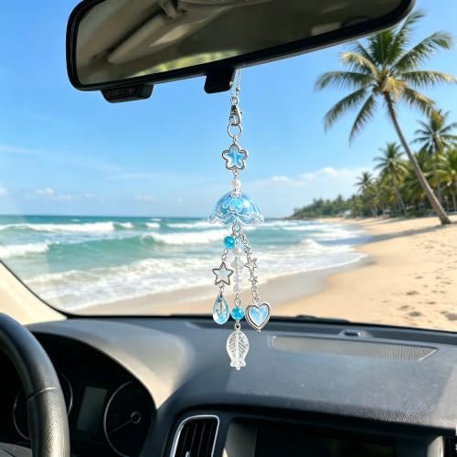 Blue Jellyfish Rearview Mirror Charm, Gift - Image 2
