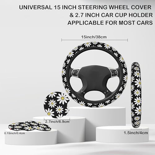 White Daisy Flowers Steering Wheel Cover - Image 2