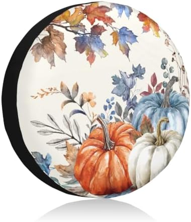 Fall Blue Orange Pumpkin Spare Tire Cover Maple Leaves Autumn Decoration Wheel by Unknown