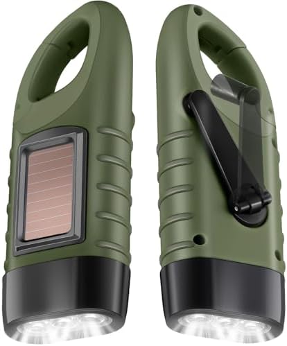 Leelosp 2 Pcs Hand Crank Solar Flashlight Emergency LED, Army Green by Leelosp