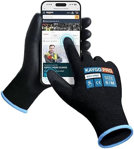KAYGO Safety Work Gloves, PU Coated, 2-Finger Touchscreen by KAYGO