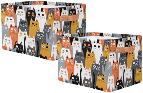 AUUXVA Storage Basket Cute Animal Cat Pattern Storage Cube Box Durable Canvas - Image 2