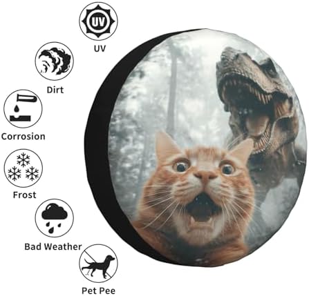 Cat Selfie with Dinosaur Spare Tire Cover Waterproof Wheel Cover 15 Inch - Image 6