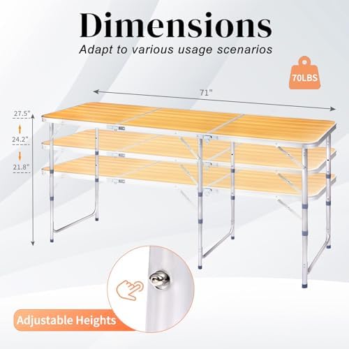 6.0 Ft Folding Portable Camping Table Yellow - Image 3