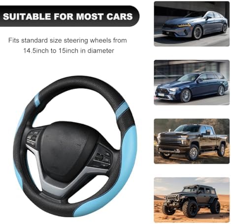 Car Steering Wheel Cover, 15 Inch Premium Leather Breathable Non-Slip Wheels - Image 5