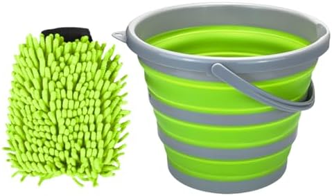 Collapsible Bucket with 3-in-1 Car Wash Mitt, Coral Velvet & Chenille Wash Mitt by Unknown