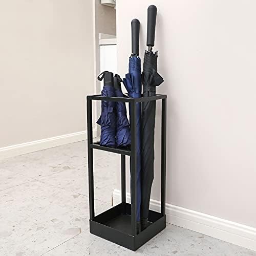 MyGift 20 Inch Tall Black Metal Geometric Umbrella Stand - Image 4
