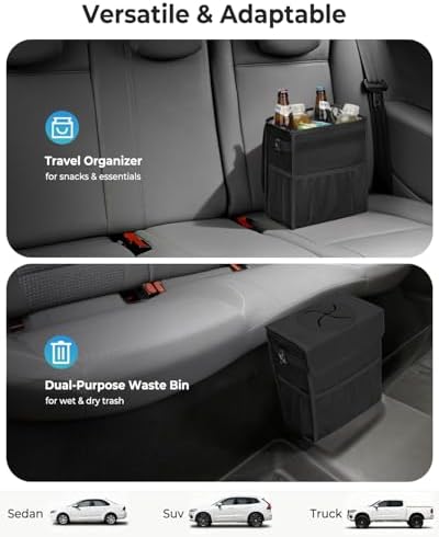 Corduroy Car Trash Can with Lid and Mesh Pockets - Image 5