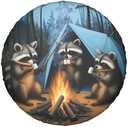 Raccoons Campfire Universal Spare Tire Cover, 15 Inch, Cute Waterproof by Unknown