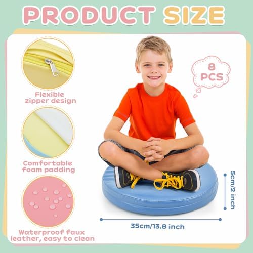 Juexica 8 Pcs Floor Cushions Kids, Macaron Color, 13.8 x 13.8 x 2 Inch - Image 2