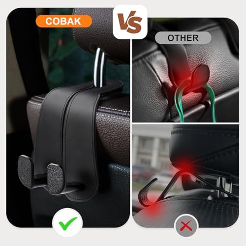 CoBak Extra Wide Car Seat Back Hooks, Premium Stitched Leather Headrest Hangers - Image 4