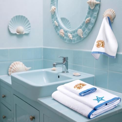 Peryiter 3 Pack Coastal Seashell Decorative Bath Towel Set - Image 6