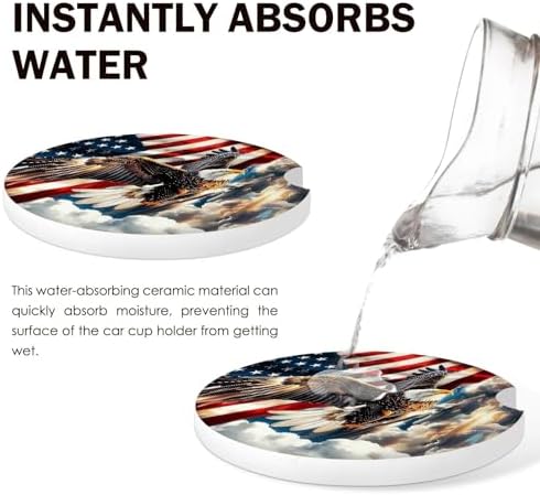 American Flag Car Coasters for Cup Holder Set of 2 Eagle Absorbent Ceramic Cup - Image 5