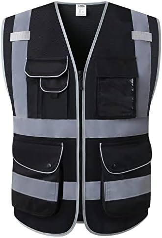 JKSafety Safety Vest for Men Women Reflective Hi Vis JK159 Black M by JKSafety