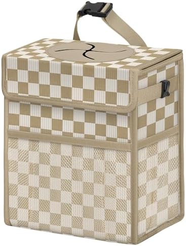 Corduroy Car Trash Can with Lid and Mesh Pockets by Unknown