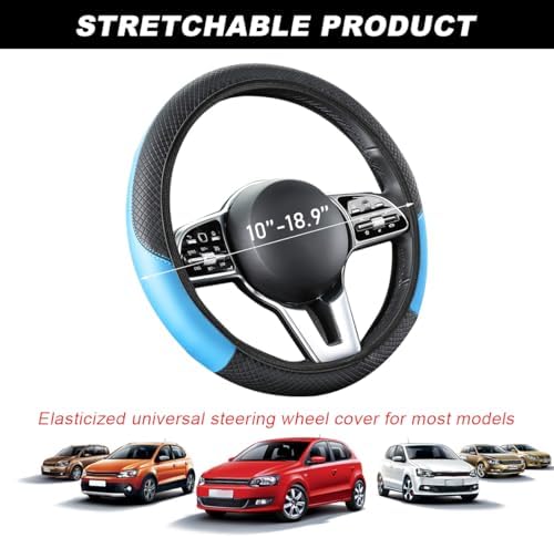 DXNQ Car Steering Wheel Cover, 15 Inch Carbon Fiber Leather Stitching Color - Image 2