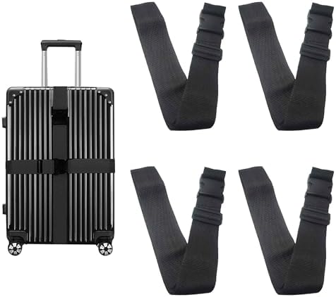 4 Pack Black Luggage Straps, Adjustable Travel Belt by Unknown