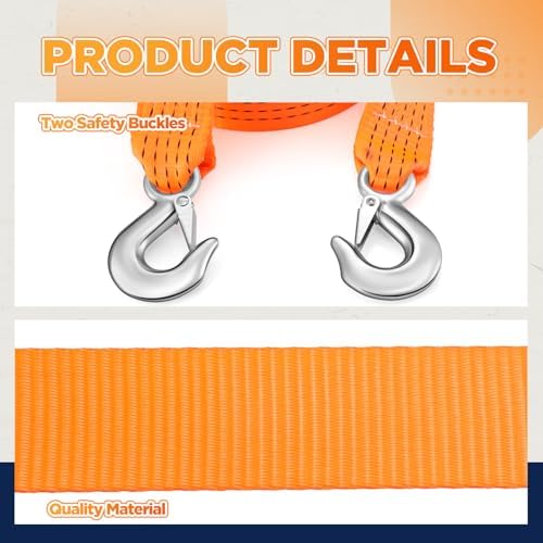 Threlaco Tow Strap with Hooks, 11000lbs Reflective Forged Steel Hooks - Image 4
