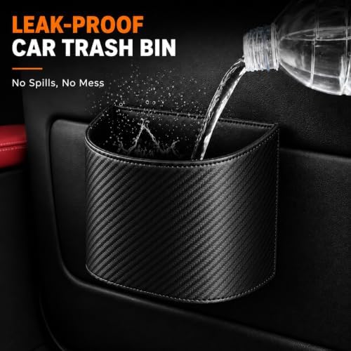Leather Car Trash Can, Leakproof Car Garbage Can, Secure Hook & 60 Liners - Image 6